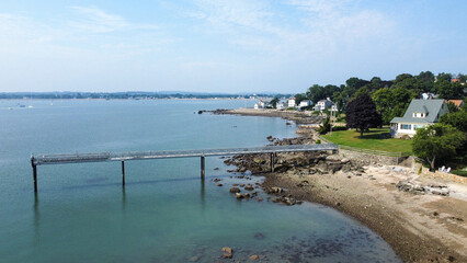 Aerial view of the Massachusetts coastline and ocean