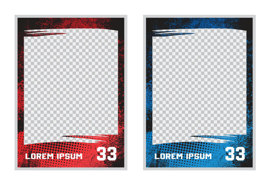 sport player cards photo border frame template set with grunge texture