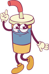 Cup retro groovy mascot cartoon character