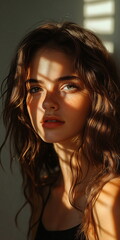Fototapeta premium pretty woman illuminated by the shadow of light