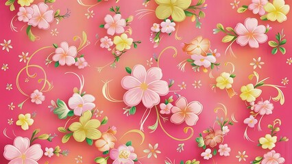 Pink wallpaper with flowers