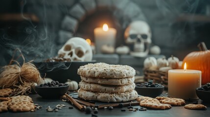 Halloween party with creepy decorations and themed snacks