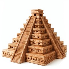 Medium shot of Ancient old stone Ziggurat, isolated on a white background, 