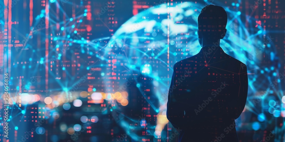 Aufkleber a ceo leading digital transformation initiatives with a global team through virtual meetings and dig