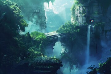 Obraz premium Ancient overgrown ruins of a forgotten temple deep in the jungle