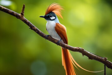 Fototapeta premium Japanese paradise flycatcher bird on tree branch