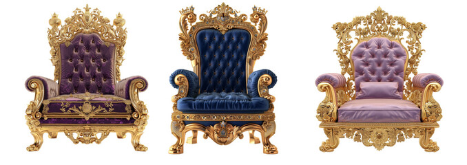 Premium gold armchairs. Royalty old furniture. Antique decorative chairs.