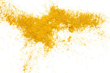 Yellow powder isolated on transparent background.