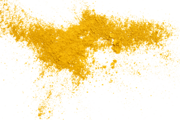 Yellow powder isolated on transparent background.