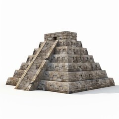 Fototapeta premium Medium shot of Ancient old stone Ziggurat, isolated on a white background, 