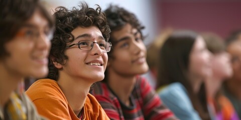 Fototapeta premium A college student participating in a lively debate with classmates, developing critical thinking skills