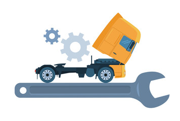 Concept illustration truck repair service. Vector illustration.