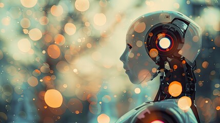 Bokeh photo of half woman robot