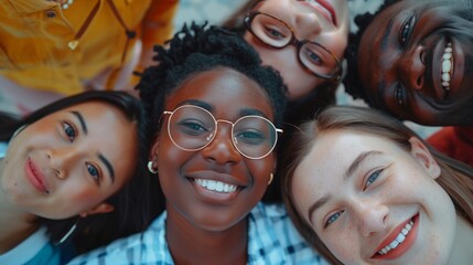 Diverse Group of Friends Smiling Together Happiness Close-Up Unity Multicultural
