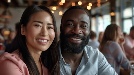 Happy Interracial Couple Smiling Happiness Relationship Friendship Close-up Unity