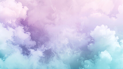 Fototapeta premium An enchanting background with pastel-colored smoke in shades of lavender and mint, complemented by gentle steam clouds, evoking a dreamy and serene ambiance.