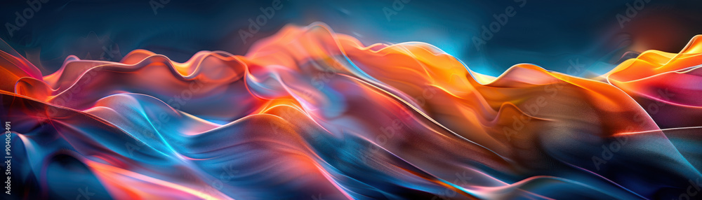 Poster technology background, abstract geometric shapes in vibrant colors radiate outward from a central em