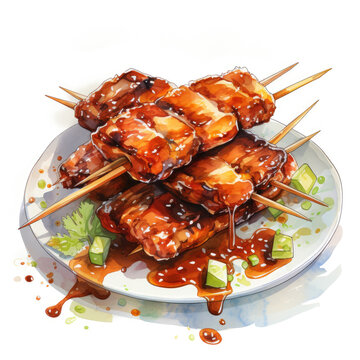 watercolor skewers on plate, delicious food clip art preview