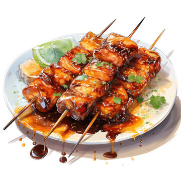 grilled skewers with sauce on plate clip art preview