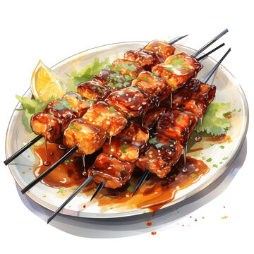 grilled skewers on plate with lemon clip art preview