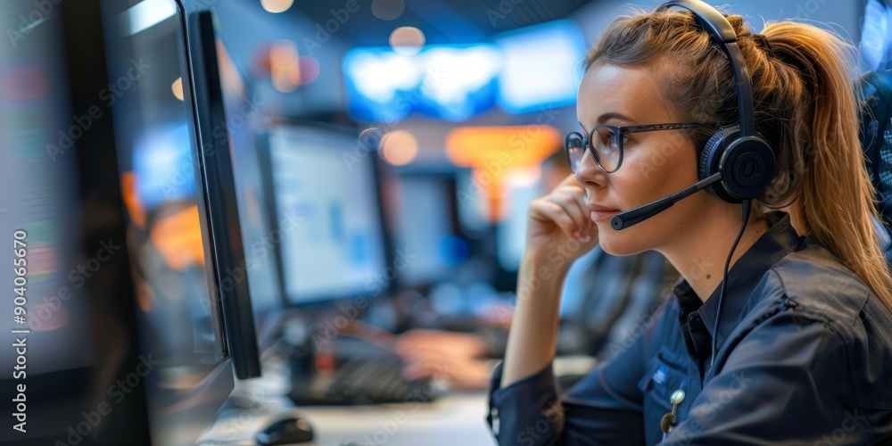 Aufkleber an employee managing a busy helpdesk, assisting colleagues with technical support and solutions