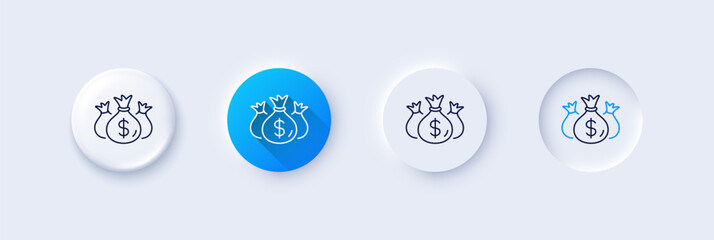 Check investment line icon. Neumorphic, Blue gradient, 3d pin buttons. Business audit sign. Cash bags symbol. Line icons. Neumorphic buttons with outline signs. Vector