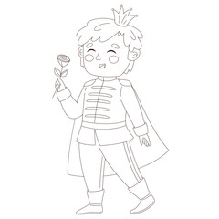 Charming coloring pages featuring a cute prince in a regal castle setting. Perfect for activity books, these hand-drawn designs capture the essence of royal folklore