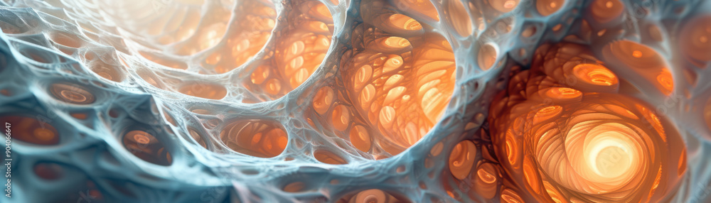 Poster technology background, a series of three-dimensional geometric patterns form a captivating web, conv