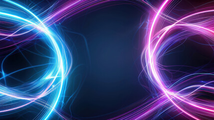 Obraz premium Technology Background, A vibrant, swirling array of neon colors forms an abstract background, with a blank central space perfect for text overlay. The hues include electric blues,