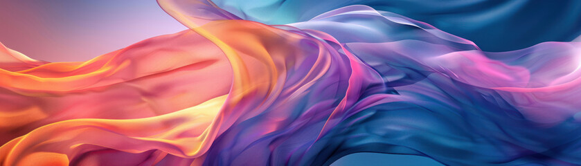 Obraz premium Social media background, Colorful abstract geometric shapes form an iridescent pattern with a clear central area for text. Surrounded by flowing lines, this visually striking