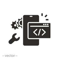 configure application mobile icon, phone system development, react user, flat vector illustration