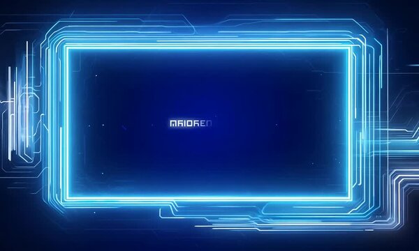 Futuristic Interface: A glowing blue frame and circuit board pattern against a dark blue background, with a white text box centered for your own message. Perfect for futuristic, tech, and digital proj