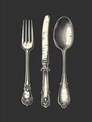 Silverware Set Illustration - Fork, Knife, Spoon
