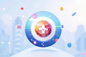 Medical data interface with digital elements representing healthcare technology data analysis and advanced medical solutions in a futuristic setting