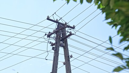 Residential Area Concrete Utility Pole with Overhead Electric Power Lines