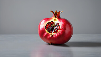 Nature's Bounty: A Ripe Pomegranate as the Star of the Show on a Plain Background