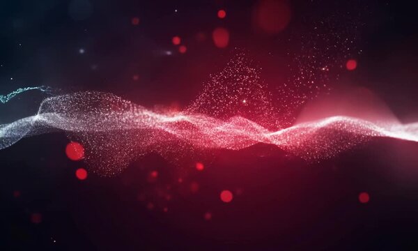 Abstract Red and Blue Wave -  Sparkling particles forming a dynamic wave in a captivating abstract background with a red and blue color palette.  