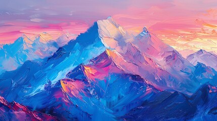 Obraz premium A breathtaking sunrise casts vibrant colors across a range of majestic mountains