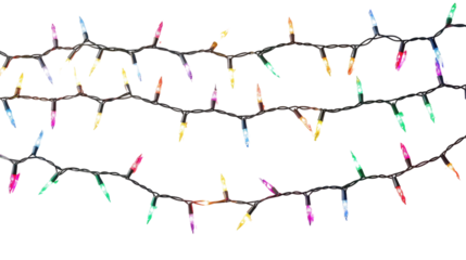 Glowing fairy light chains , Christmas on transparent background 