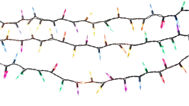 Glowing fairy light chains , Christmas on transparent background 
