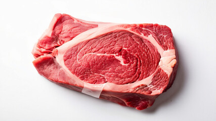 Fototapeta premium High quality close-up image of raw fresh beef on white background. for culinary blogs, food magazines and cooking websites. Illustration of recipes, butcher shops and food industry materials.