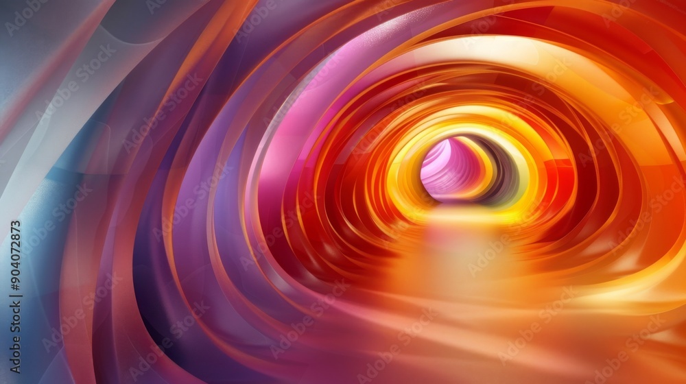 Poster an abstract 3d tunnel with vibrant colors and a sense of motion.