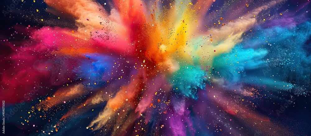 Poster color powder explosion in an abstract backdrop with multicolor glitter texture perfect for a copy sp