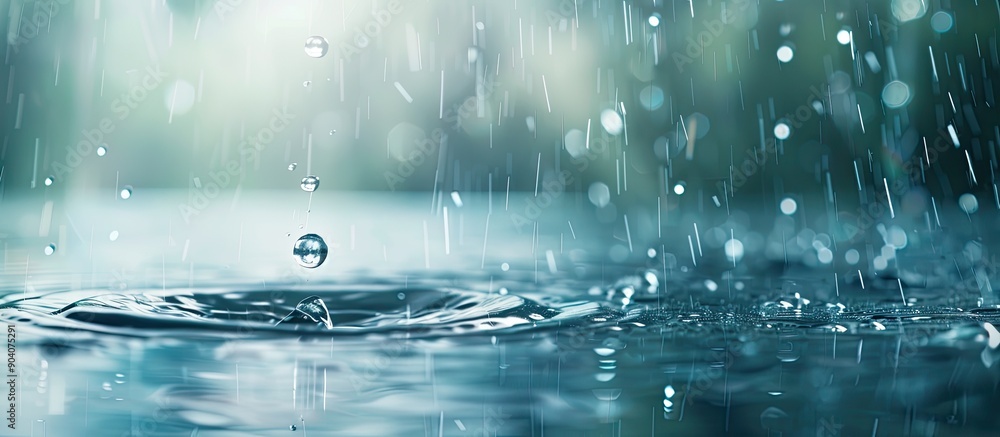 Fototapete water droplets falling create the picture on the water s surface with a blank space for text or grap