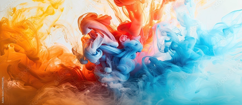Aufkleber colorful abstract acrylic art resembling ink in water with a smoke like appearance set against an is