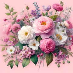 summer flowers in pink background