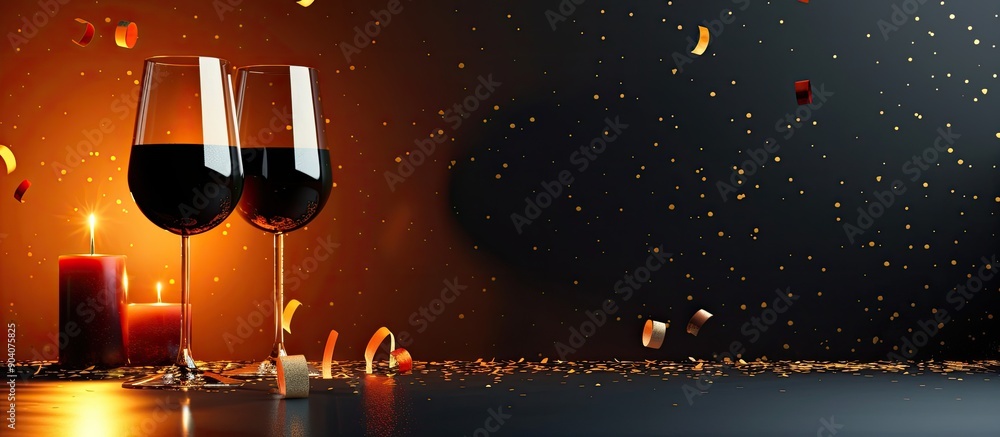 Aufkleber valentine s day theme with a minimalistic style depicting two clinking wine glasses a candle and con