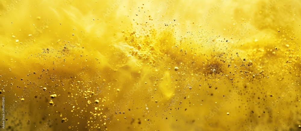 Aufkleber freeze motion of yellow powder exploding in an abstract powder splattered background with yellow gli