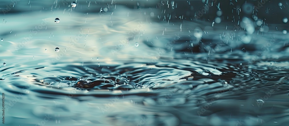 Poster capturing the serene image of water droplets falling on a calm water surface with copy space image