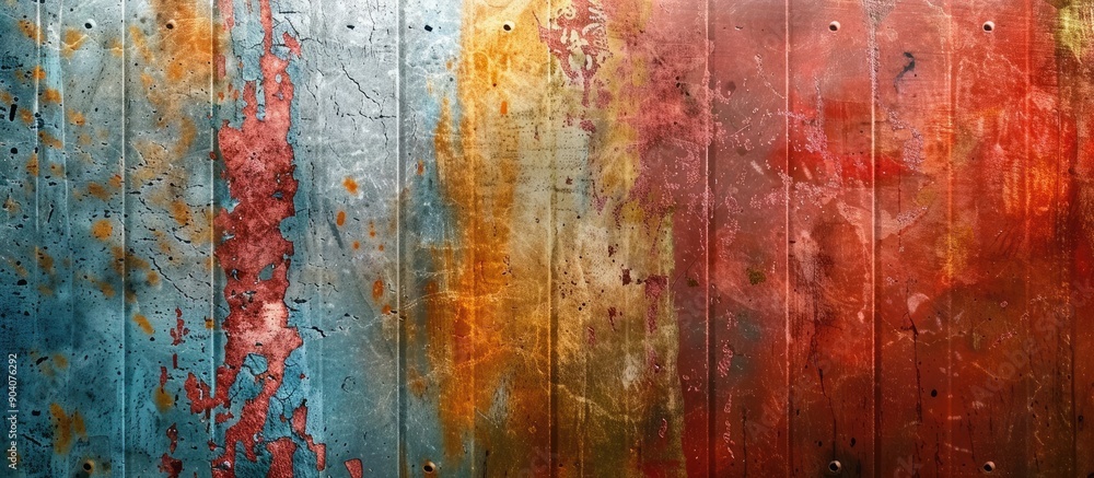 Leinwandbilder colorful grunge metal backdrop with scratches for design and a rusty texture featuring copy space im